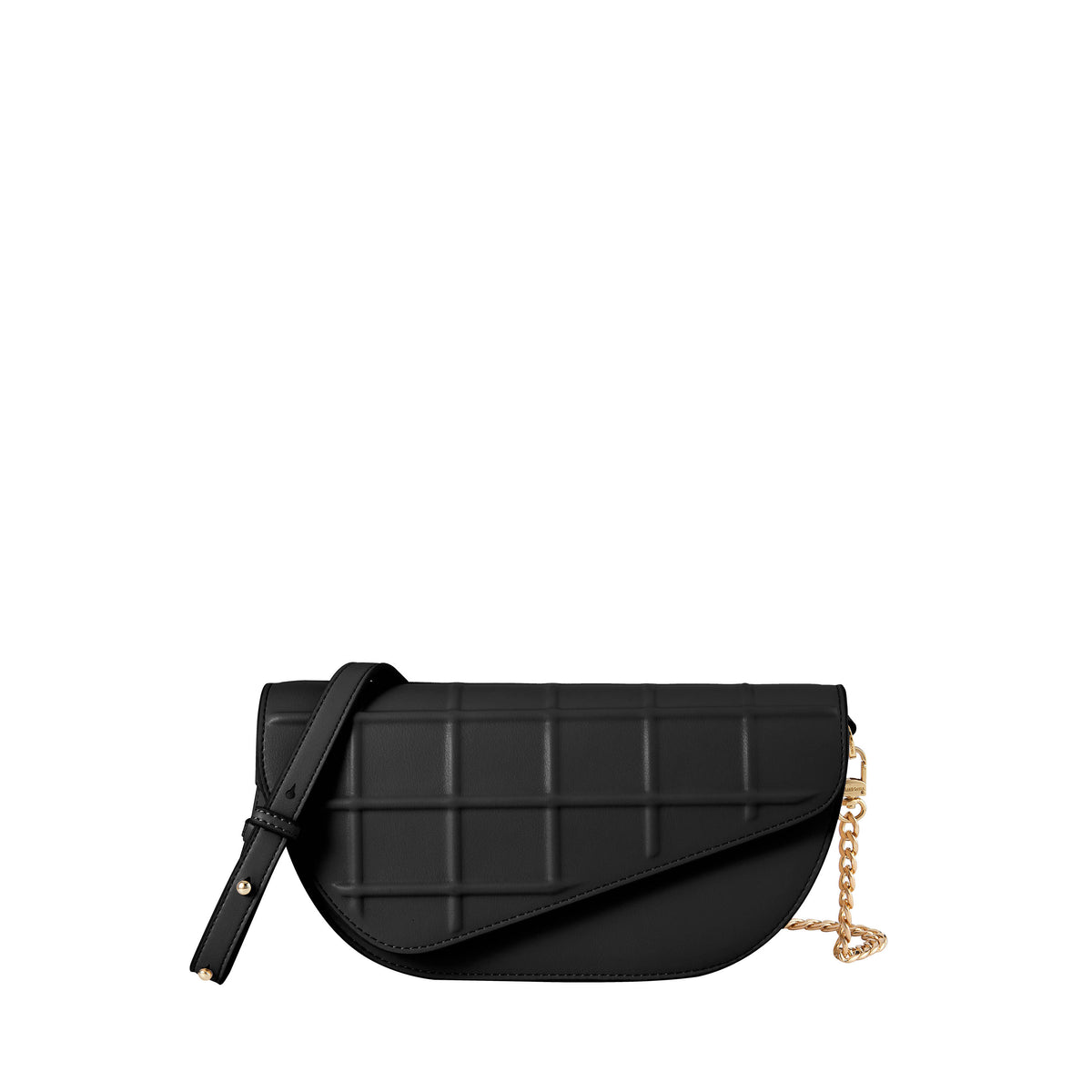 Waffle Embossed Curved Front Flap Crossbody Bag