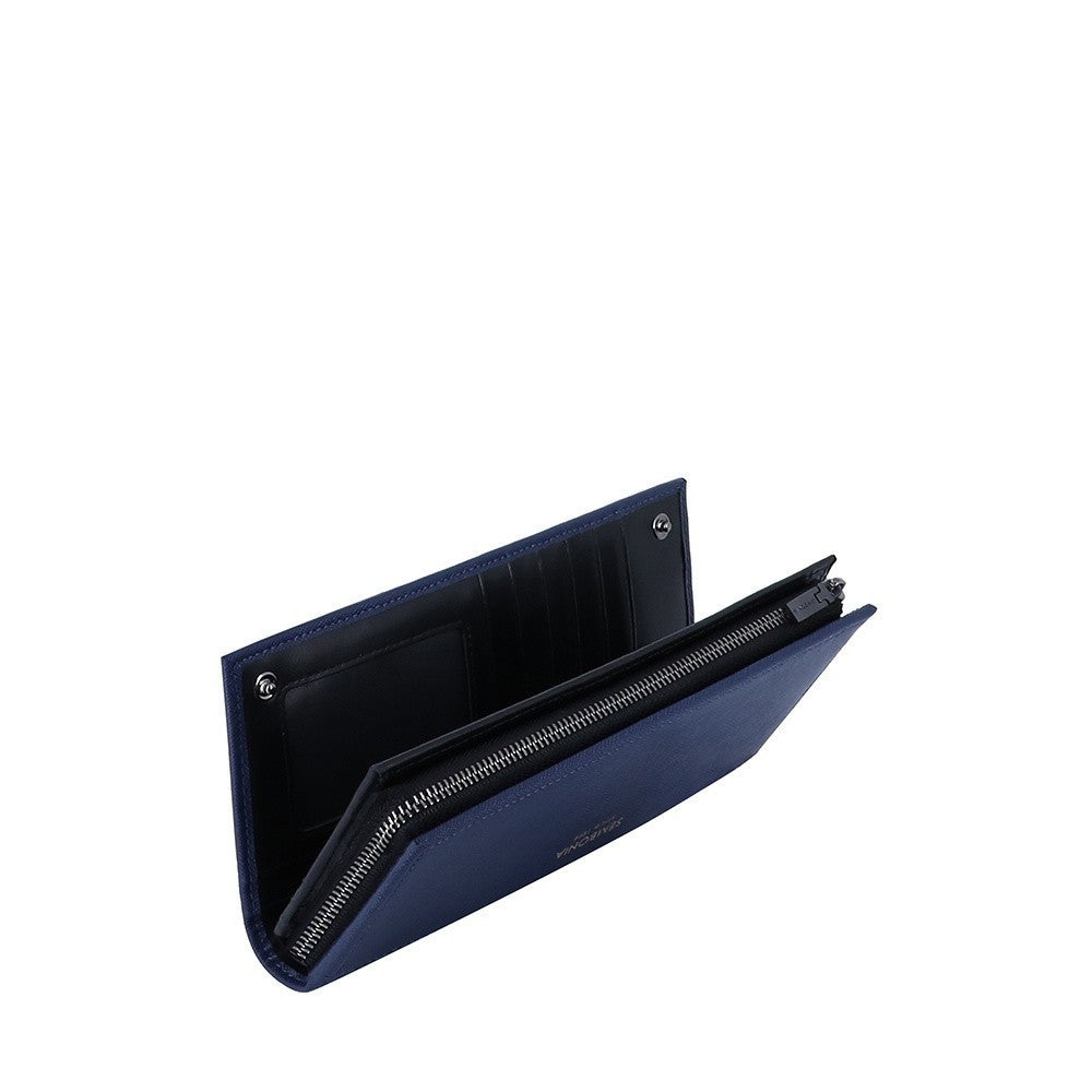 Textured Leather Bi-Fold Long Wallet