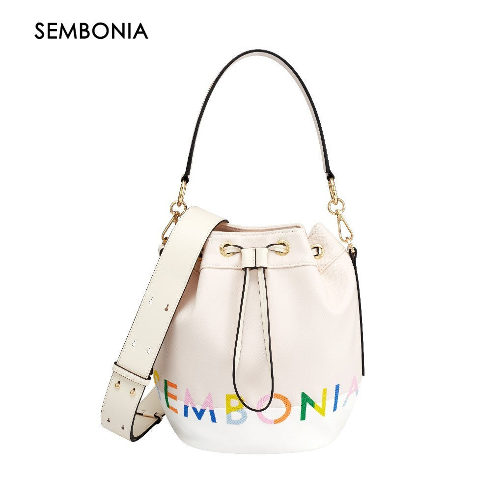 Whimsical Embroidered Logo Bucket Bag
