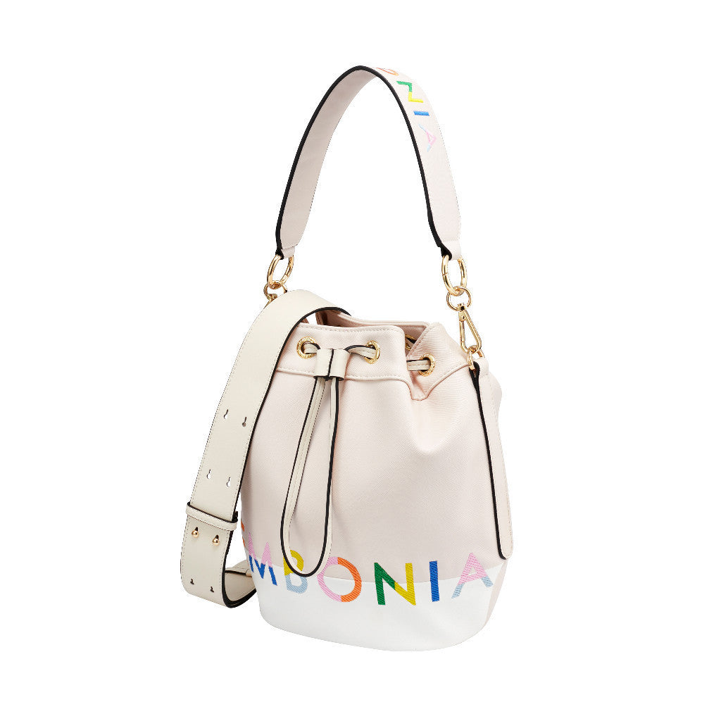 Whimsical Embroidered Logo Bucket Bag