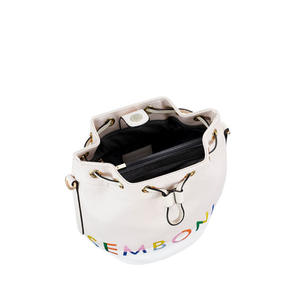 Whimsical Embroidered Logo Bucket Bag